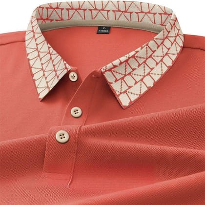 Geometric Crest Collar Polo T-Shirt-M / Orange