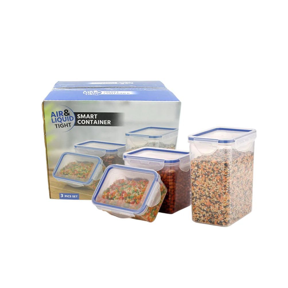 Classics Rectangular Plastic Airtight Food Storage Containers with Leak Proof Locking Lid Storage Container Set of 3 Pcs