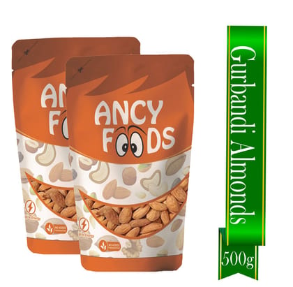 Ancy Gurbandi Almonds 500 Grams (250 Grams X 2) with Rich Flavor, High Antioxidant Content, and Brain-Boosting Nutrition for Daily Vitality and Wellness |Packed with Energy to Support Kids’ L