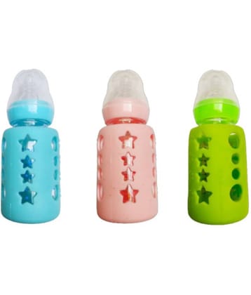 AURAPURO Baby Feeding Bottle with silicone cover Sleeve, Holder, Insulated Protection,120 ML Baby Bottle borosilicate glass (any 1 )