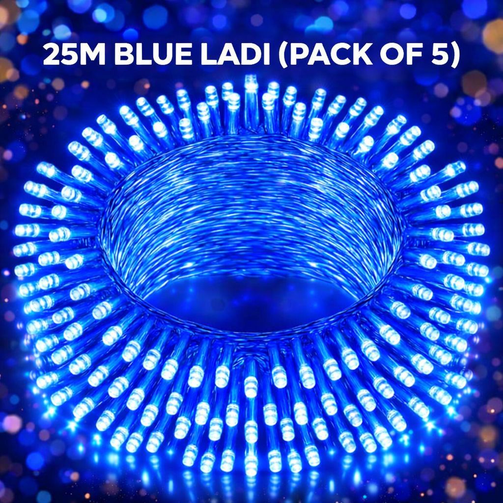 SPARKWORLD 20 Meter Blue LED Rice Light Ladi (Pack of 5) | Decorative String Lights for Diwali, Parties, Wedding & Home Decor