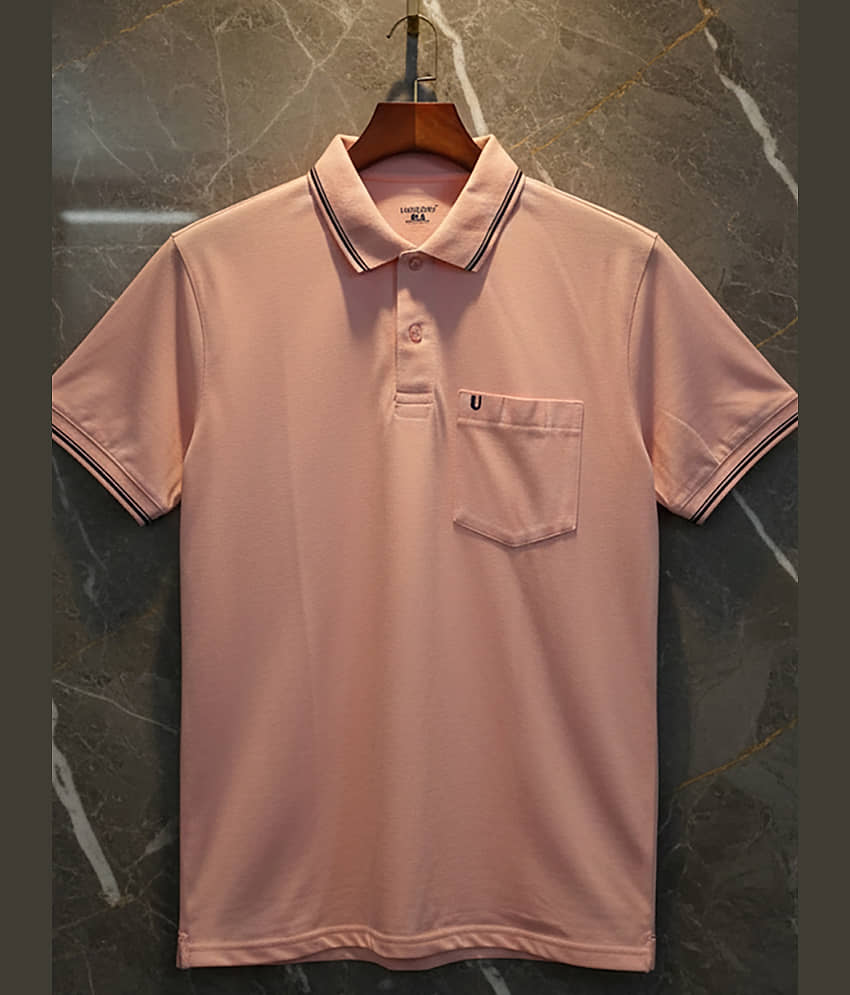 UNIBERRY Men Cotton Blend Regular Fit Solid Polo T Shirt ( Pink )