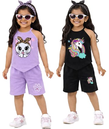 CRAZYON Pack of 1 Girls 100% Cotton T-shirt & Shorts ( Multicolor )
