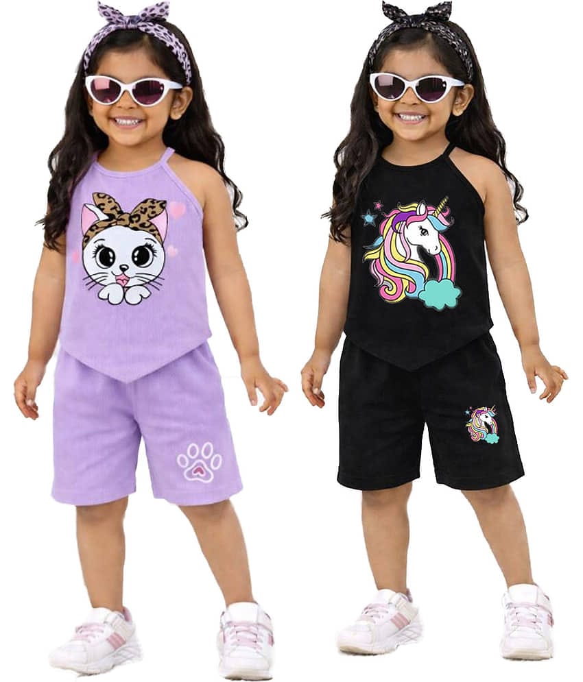 CRAZYON Pack of 1 Girls 100% Cotton T-shirt & Shorts ( Multicolor )