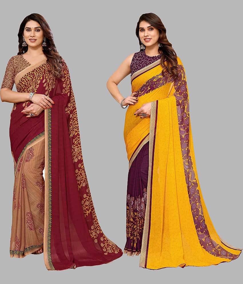 ANAND SAREES Georgette Printed Saree With Unstitched Blouse Piece ( Multicolor )