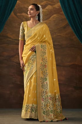 Yellow Woven Paithani Silk Saree