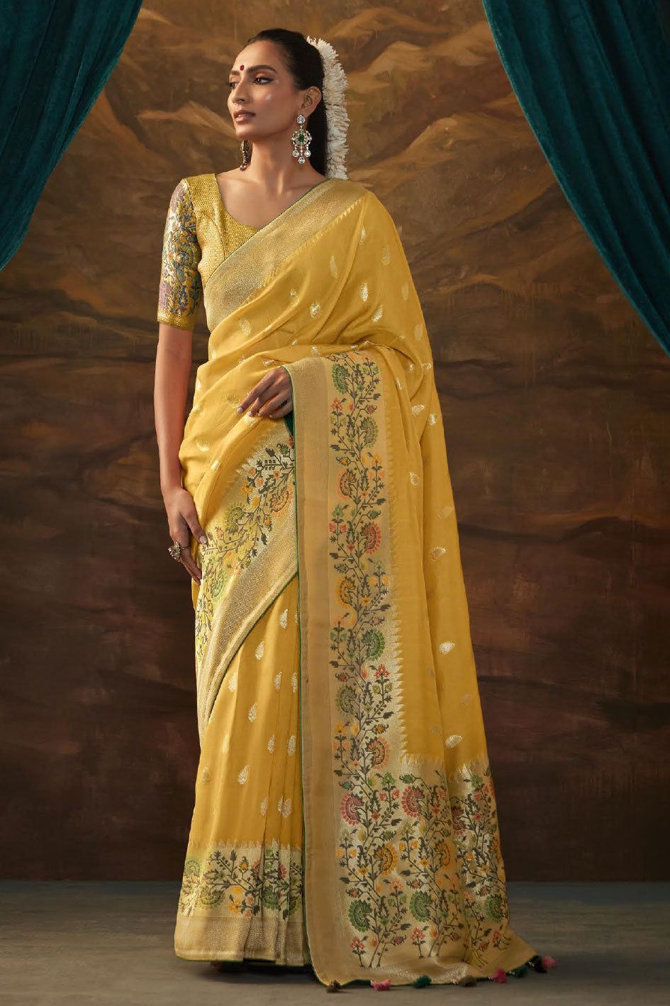 Yellow Woven Paithani Silk Saree