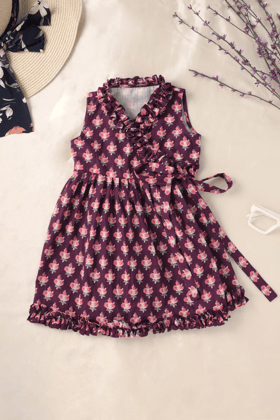Purple Floral Wrap Style Dress-6-12 months