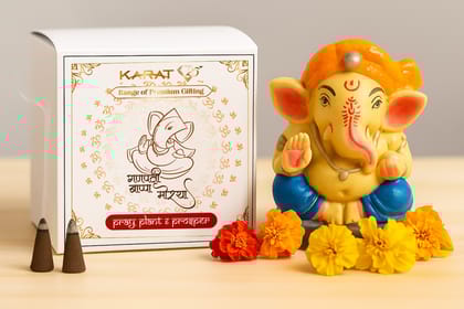 Karate25 plantable ganesha idol with 2 dhoop cone Free and  marigold seeds, eco-friendly ganpati idol for ganesh chaturthi 4x2.5inch plantable