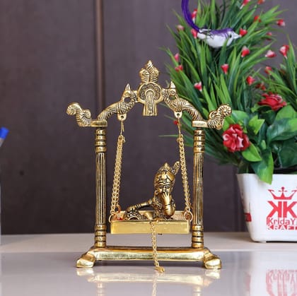 DreamKraft Laddu Gopal on Jhulla Palana Metal Statue Gold Plated