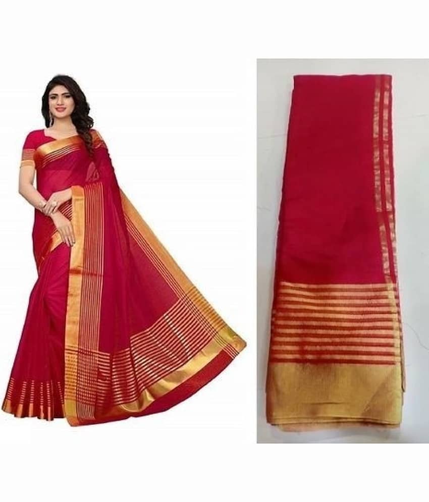 Kanooda Prints Cotton Silk Striped Saree With Unstitched Blouse Piece ( Multicolor )