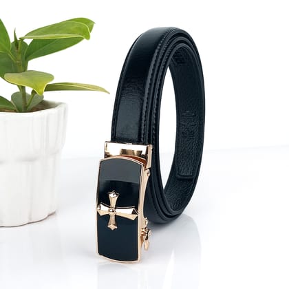 Hemener Girls Metal Auto Grip Buckle Black Vegan Leather Belt-40