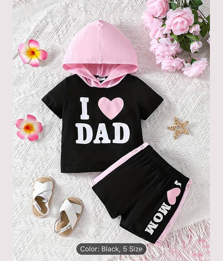 CUTEVIBE Pack of 1 Baby Girls Cotton Blend Top With Shorts ( Black )