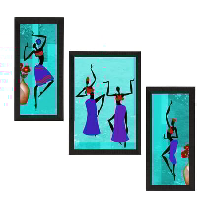 Set of 3 Tribal Theme Satin Matt Textured UV Art Painting