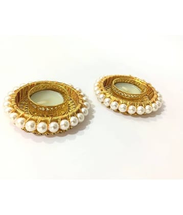 thriftkart Pearl Beads Round Diya T Light Holder Diyas LED T-lite White - Pack of 2
