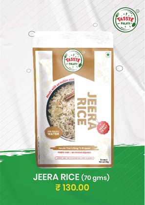 Tasste Palate Jeera Rice (70g) | Cumin Flavoured Basmati Rice | Instant Side Dish | Freeze Dried Ready to Eat | Pairs with Dal or Curry