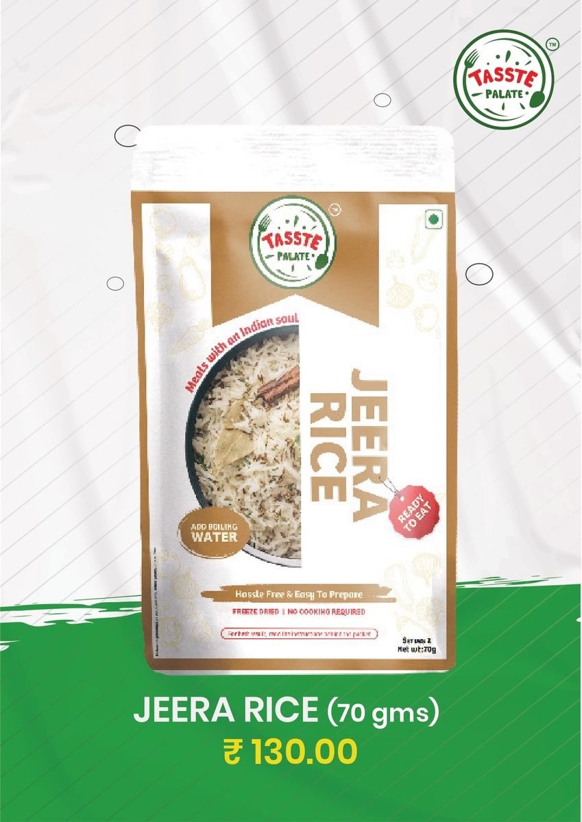 Tasste Palate Jeera Rice (70g) | Cumin Flavoured Basmati Rice | Instant Side Dish | Freeze Dried Ready to Eat | Pairs with Dal or Curry