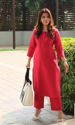 Cotton Flex Hot Pink Buttoned Coord Set-2XL