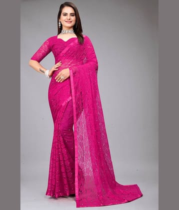 VANRAJ CREATION Brasso Self Design Saree With Unstitched Blouse Piece ( Pink )