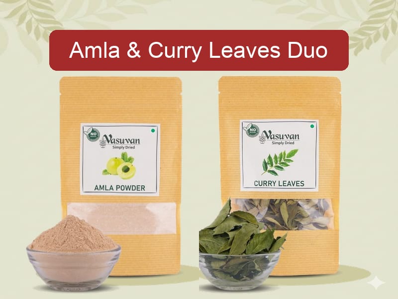 Vasuvan Duo | Amla Powder (200g) + Dried Curry Leaves (20g)