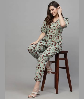 Stylum Women Printed Top With Trousers Co-Ord Set ( Turquoise )