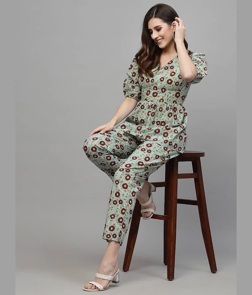 Stylum Women Printed Top With Trousers Co-Ord Set ( Turquoise )