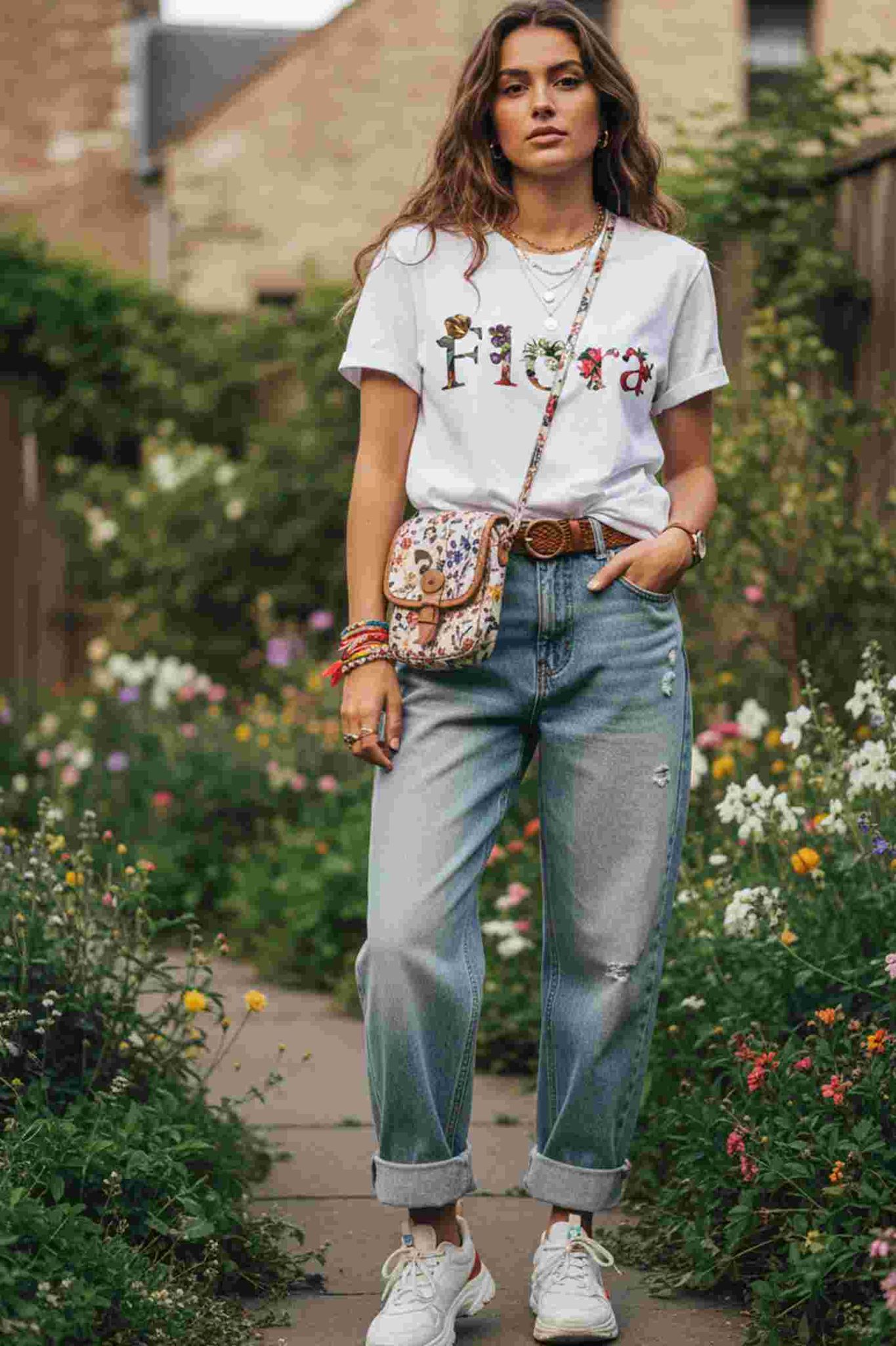 Women Flora Graphic Printed Regular Tee - L (White)