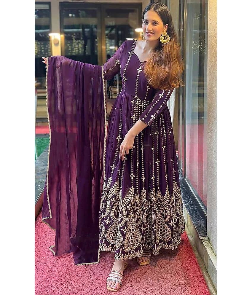 kedar fab Purple Anarkali Georgette Women's Stitched Ethnic Gown ( Pack of 1 )