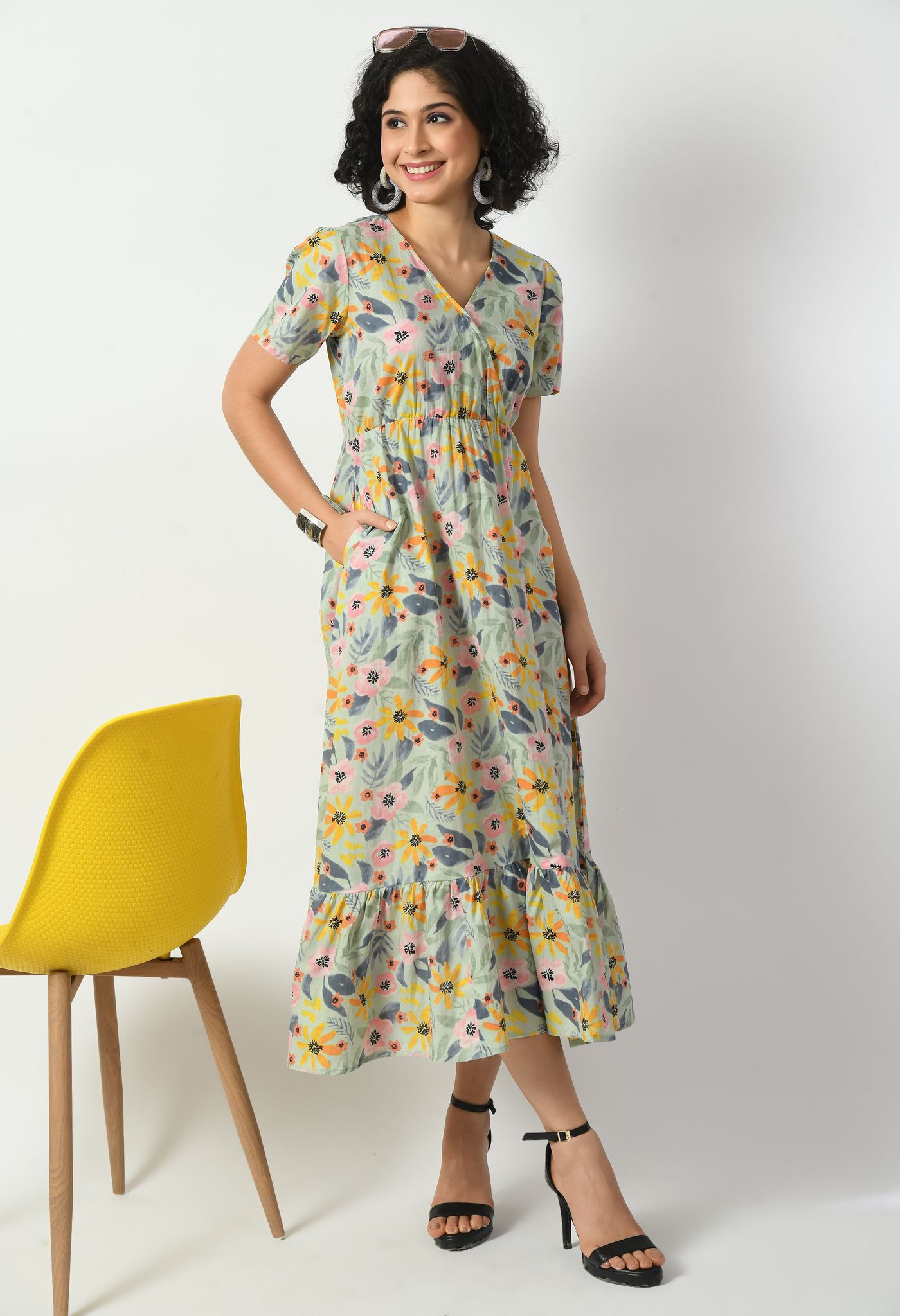 Multicolour Cotton  A-line Pocket Dress-S / Multi