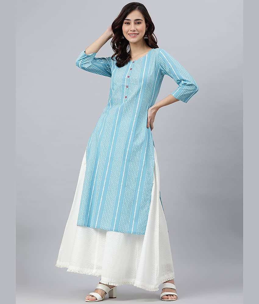 Janasya - Straight Cotton Blue Women's Kurti ( Pack of 1 )