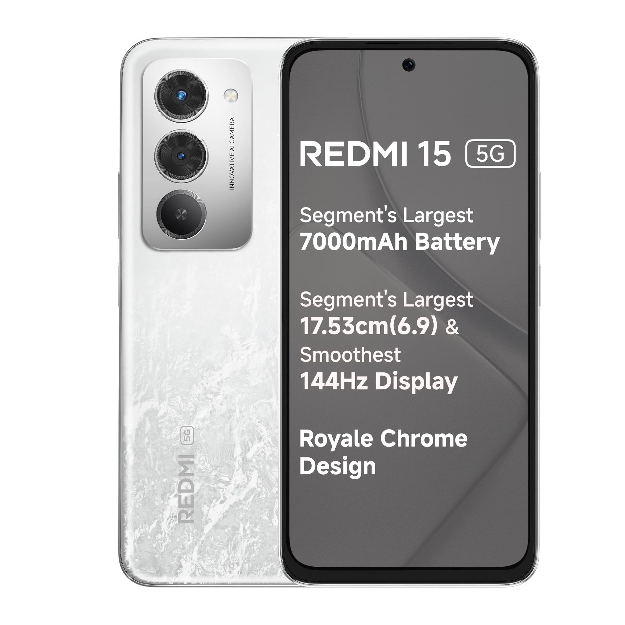 Redmi 15 5G Frosted White 6GB + 128GB | Segment's Largest 7000mAhA Battery | Segment's Largest Display 17.53cm(6.9) Up to 144Hz | Snapdragon 6s Gen 3 | 18W Reverse Charging | 50MP AI Dual Camera