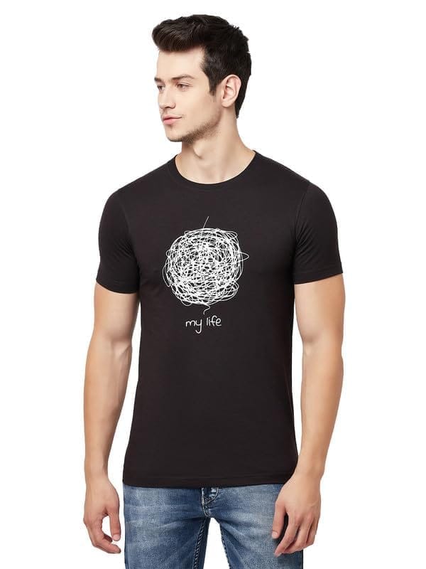 Men's Casual Solid Cotton Blend Round Neck T-Shirt (Black, L)-PID47808