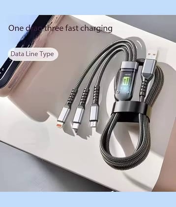 100W Fast Charging 3.0 USB Cable 4 Ft / 1.2M To 3-In-1 Long Charging Cord With Type C + Micro Usb + Lightning Connector 480 Mbps Data Transfer For Laptop,Tablets,Smartphones & More, Black