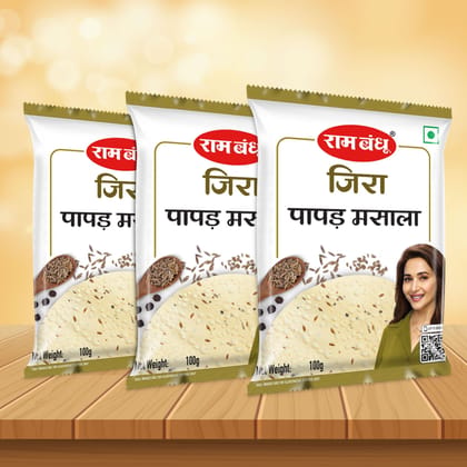 Ram Bandhu Jeera Papad Masala, Spice Mix Powder, 100g x 3 Pack | (Pack of 3) | It is the choicest blend of spices specially crafted to produce a delightful taste when making jeera papads Ram Bandhu Jeera Papad Masala, Spice Mix Powder, 100g x 3 Pack | (Pack of 3) | It is the choicest blend of spices specially crafted to produce a delightful taste when making jeera papads