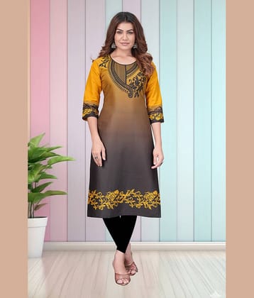 Hetsa Women Rayon Printed A-line Kurti ( Yellow )