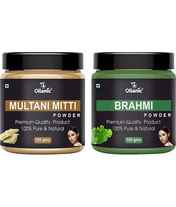 Oilanic Pure Multani Mitti Powder & Brahmi Powder For Skincare Hair Mask 200 g Pack of 2