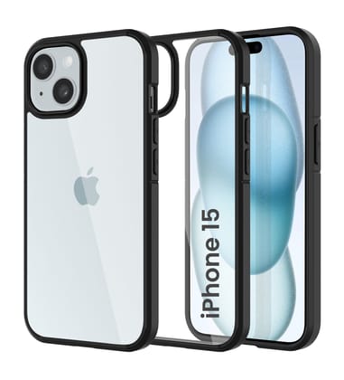 Ice Crystal Series Hybrid Transparent PC Military Grade TPU Back Cover for Apple iPhone 15, 6.1 inch, Black