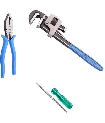 PYE Set of 3 Hand Tool Combo Pipe Wrench 300mm (912)/ Plier 205mm(908)/Double-end Screwdriver (576)