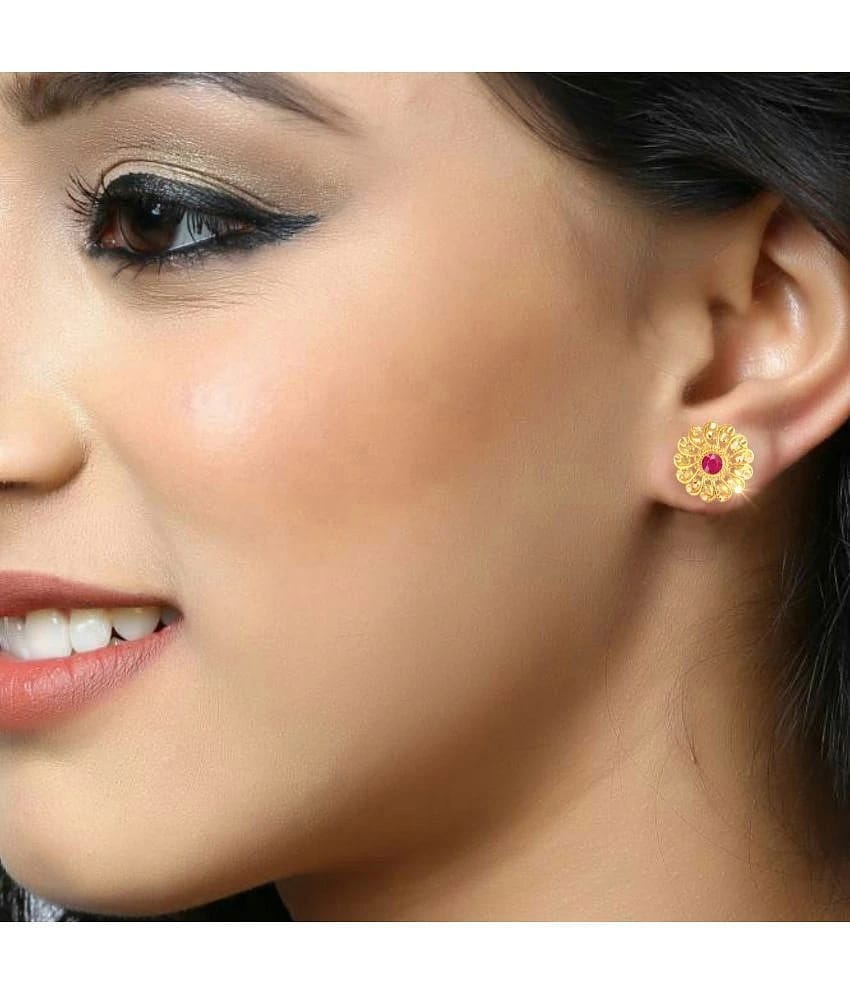 Vighnaharta Golden Stud Earrings ( Pack of 1 ) - Golden