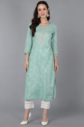 Sea Green Silk Blend Bandhani Embroidered Straight Kurta VCK9018