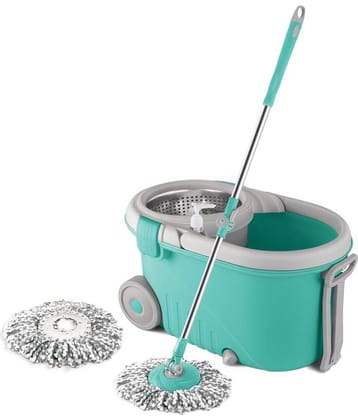Spotzero by Milton Royale Steel Wringer Spin Mop With Big Wheels (Aqua Green, 2 Refills)