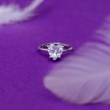 Heart Solitaire Sterling Silver Ring-Adjustable