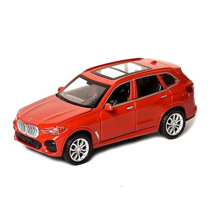 Braintastic 1:32 Scale Metal BMW X5 Diecast Model Pull Back Friction Toy Car,with Openable Doors, Light & Music (Red)
