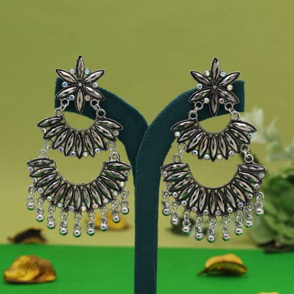 Silver Color Oxidised Earrings (GSE3070SLV)-Length: 8.00 CM x Width: 4.80 CM / Silver / Alloy With Good Quality Silver Plated