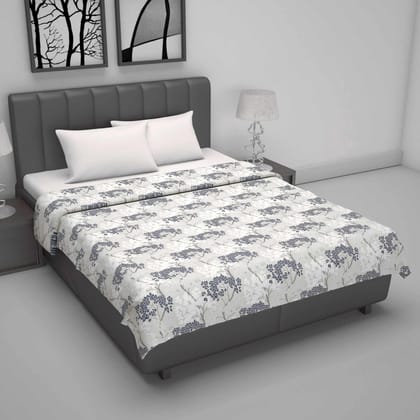 Grey Autumn Tree Leaf 144 TC 100% Cotton Skin Friendly AC Double Bed Dohar-Double / Grey and Blue / PR_5004-DD