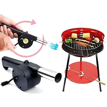 Portable BBQ Grill Air Blower Fan | Manual Hand Crank Fire Bellows for Charcoal Grill, Campfire & Outdoor Cooking | Picnic & Camping BBQ Tool (Original Quality)