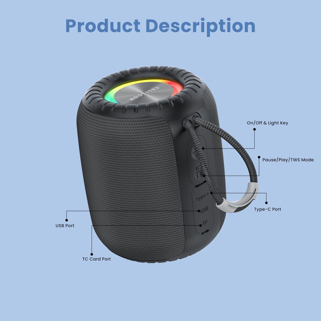 CELLECOR BT-703 6W Mini Portable Wireless Speaker | 6 Hour Playtime | 5.0V | Bluetooth Speaker with RGB Light - Black