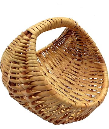 PRANSUNITA Kashmir Wicker Wooden Heavy Duty Willow Handle -Multipurpose Small Storage, Flower Decoration Bamboo Pooja Mandir Farmer Basket- Size-13 x 15 x 15 cm – 1 pcs