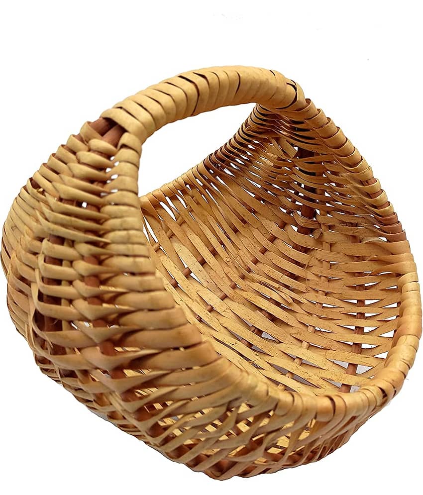 PRANSUNITA Kashmir Wicker Wooden Heavy Duty Willow Handle -Multipurpose Small Storage, Flower Decoration Bamboo Pooja Mandir Farmer Basket- Size-13 x 15 x 15 cm – 1 pcs