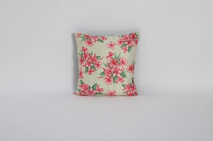 Koko Decorative Polyester Cushion Cover - Floral Print, Soft Cream Textured Fabric, 16 x 16 inch Square Pillow Covers for Bed, Sofa & Chair - Set of 1